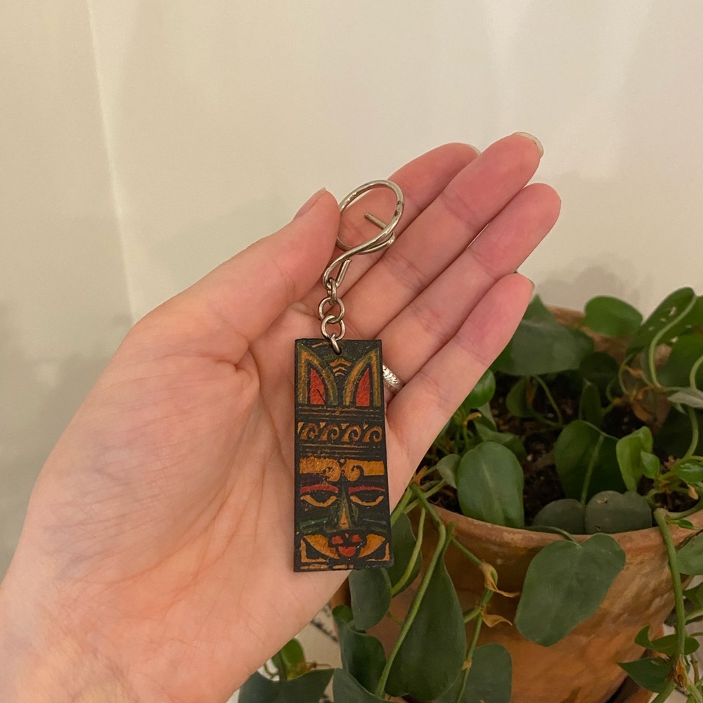 Handmade Tiki Tribal Mask Leather Keychain